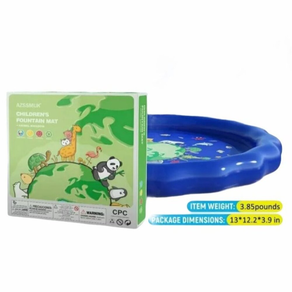 Azssmuk Childrens‎ Fountain Mat Sprinkler Animal Kingdom Splash Pad Blue